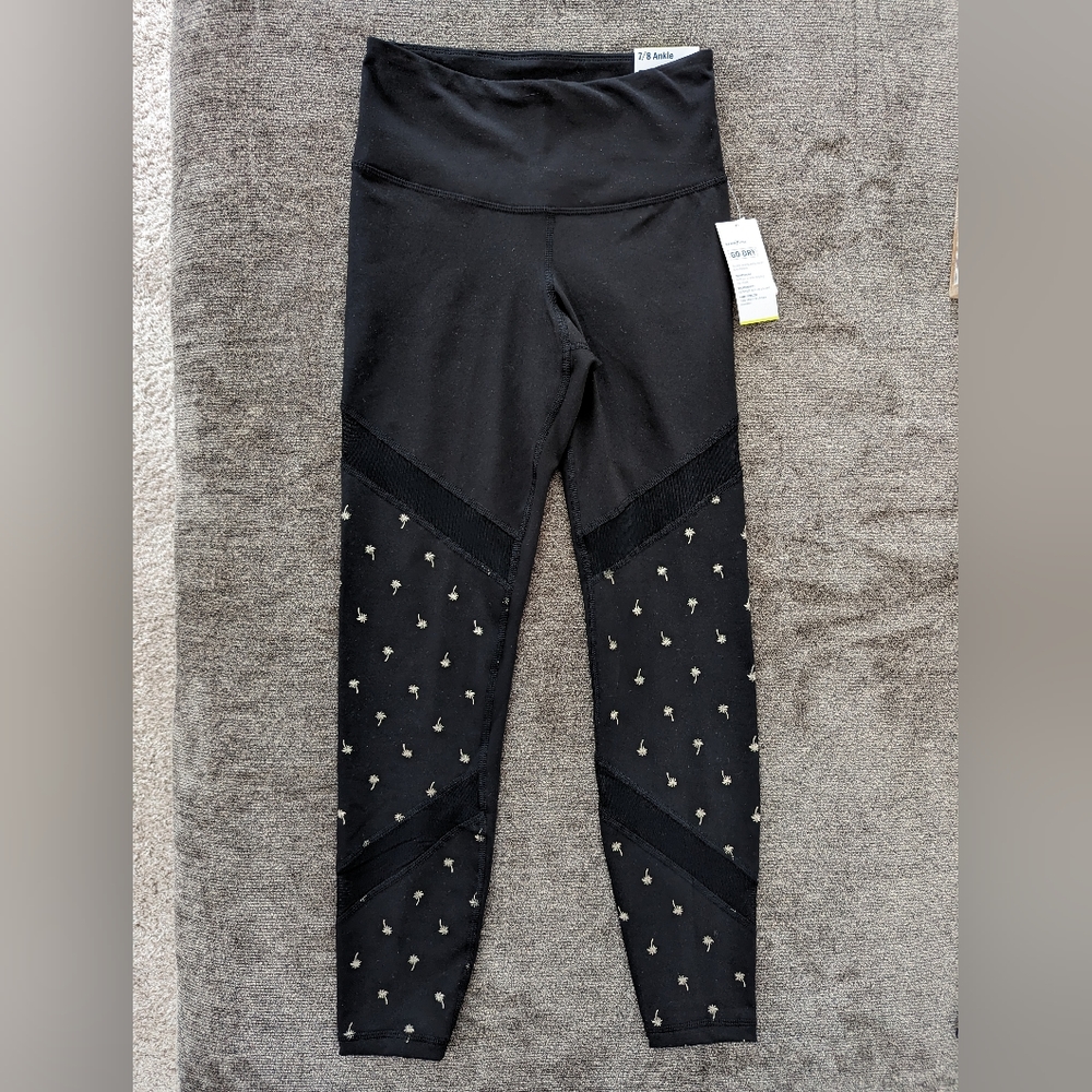 Old Navy Active Go-Dry Black Palm Tree Print Athletic Leggings Size S NWT